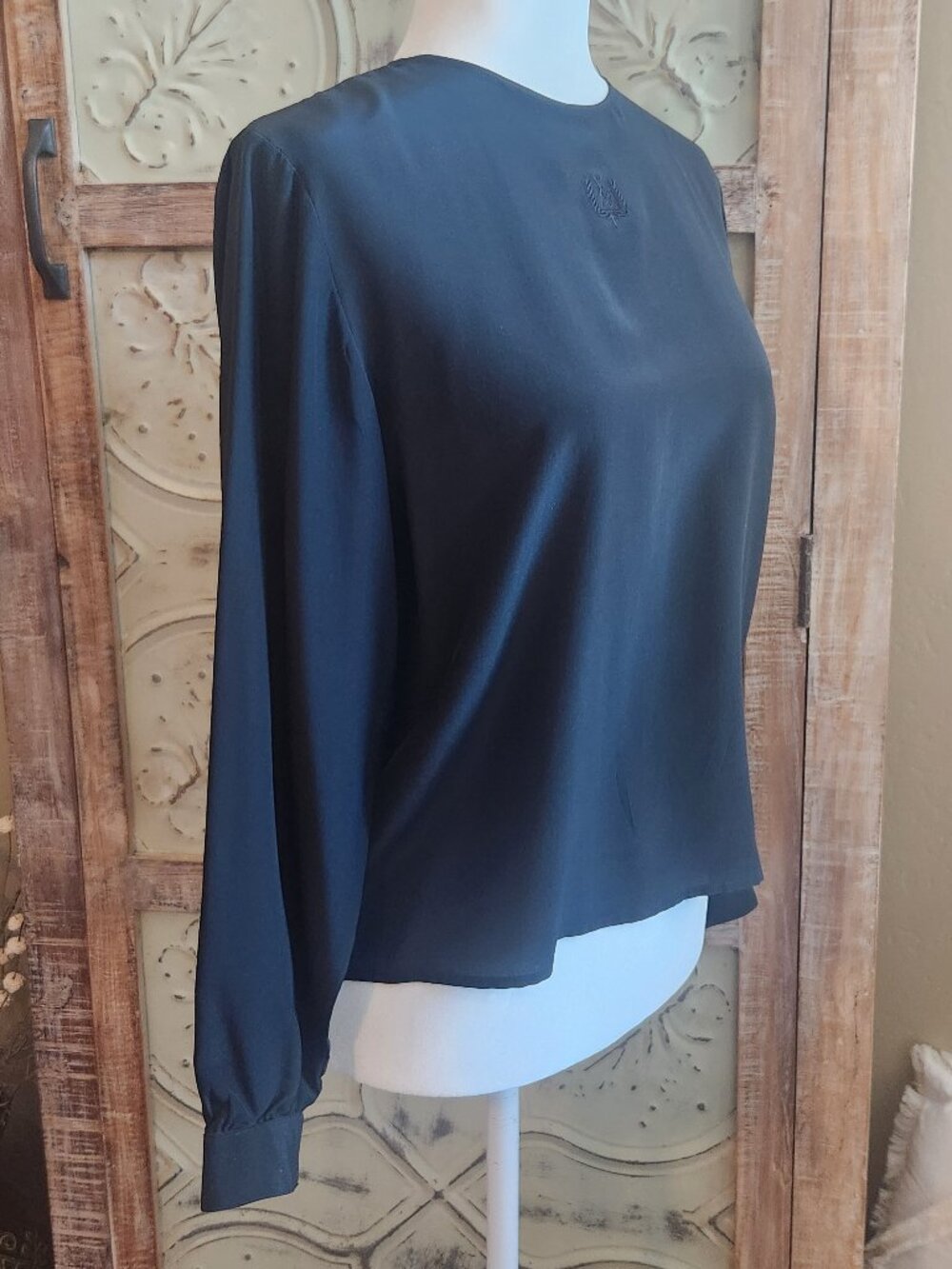 Clio Black Silk Long Sleeve Blouse | Size 4